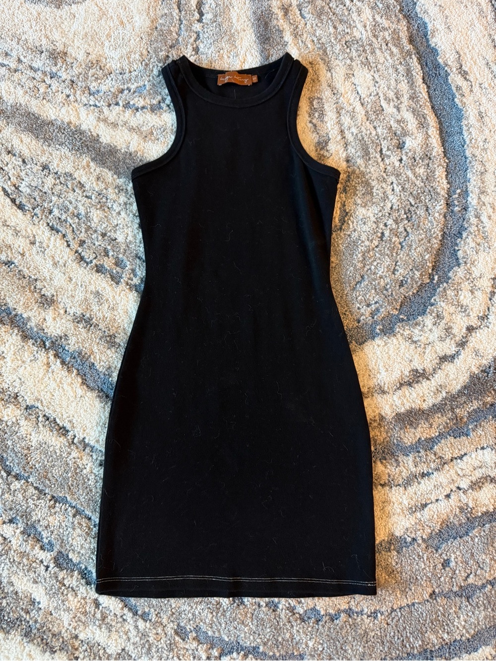 Women's Black Sleeveless Ribbed Mini Dress